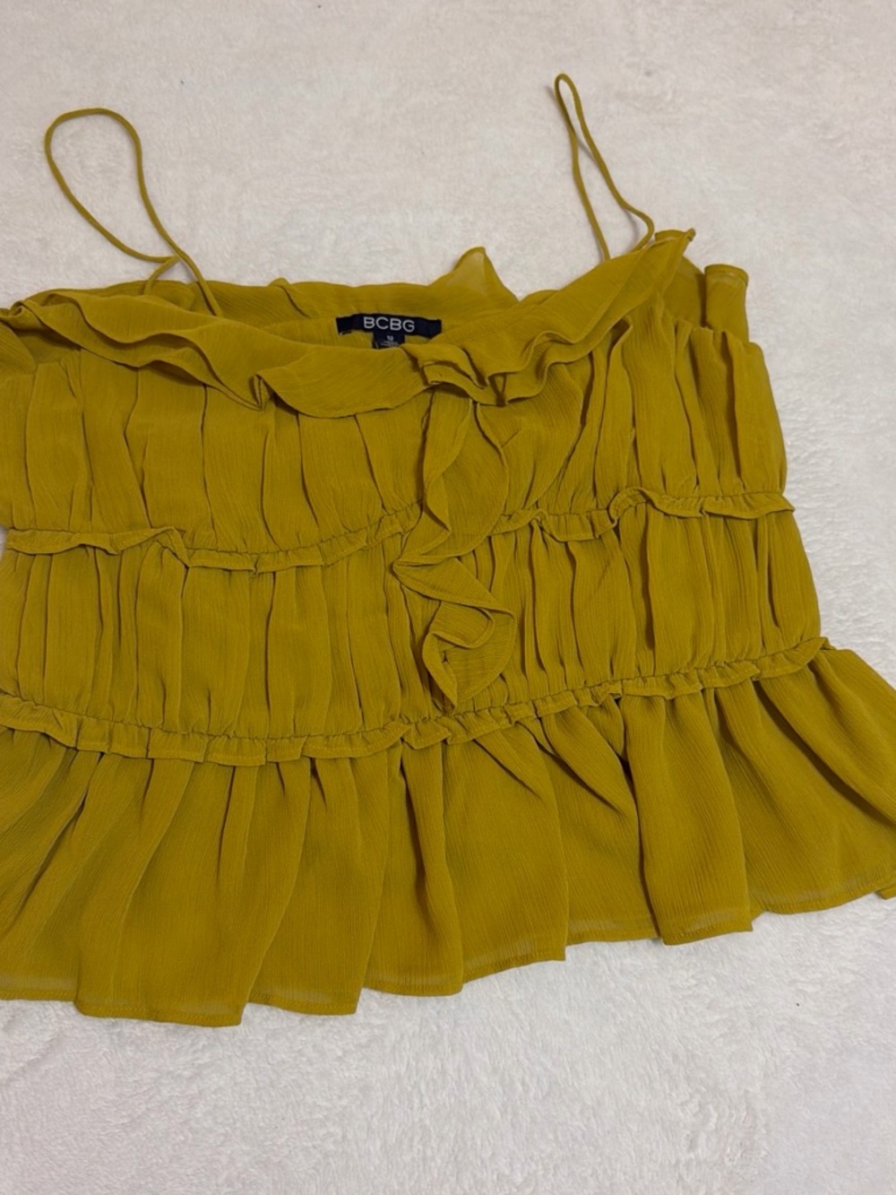 BCBG Ruffled Mustard Yellow Spaghetti Strap Camisole